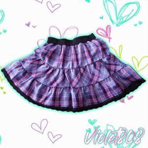 [L] Purple/Blue Plaid Ruffle Lace Trim Skirt